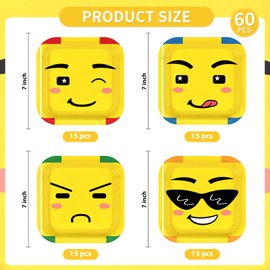 LADVCORP 60Pcs Building Block Party Plates 7" Disposable Square Plates