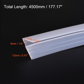 sourcing map Frameless Glass Shower Door Sweep, 177.17" Long, for 1/4"(6mm) Glass, F-Type Door Side Seal Strip