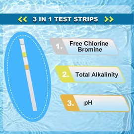 Pack of 100 3-in-1 Pool Tester Water Tester Strip Pack for Accurate Water Analysis of Free Chlorine, Bromine, Alkalinity and pH Values - Simple Chemical Test