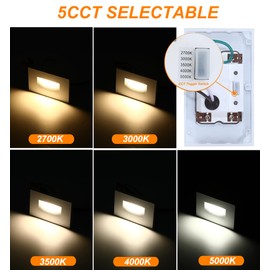 CLOUDY BAY 120V 5CCT Dimmable LED Indoor Outdoor Step Light,2700K/3000K/3500K/4000K/5000K,Stair Light,White,Pack of 3