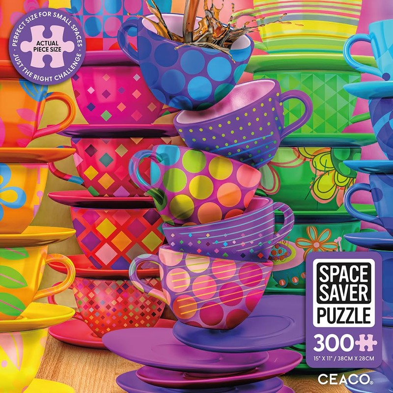 Ceaco – Rainbow Teacups - 300 Piece Jigsaw Space Saver