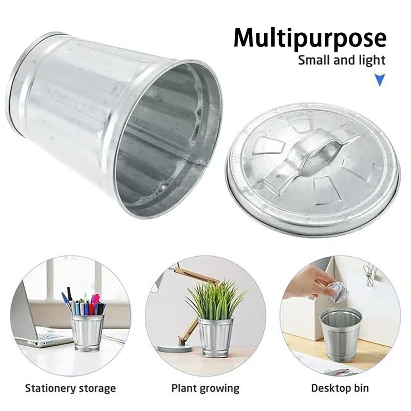 Tangseajiao Mini Galvanized Trash Can with Lid, Mini Wastebasket Small