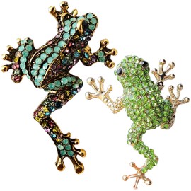 2PCS Rhinestone Animal Brooch Set Elegant Animal Pin for Women, Wedding, Party & Evening Events (Frog, 2)