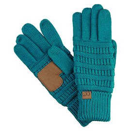 C.C Unisex Cable Knit Winter Warm Anti-Slip Touchscreen Texting Gloves, Teal