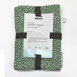 Luxe Dreams Baby Swaddle 0-3 months, 7 Piece Starter Pack 100% Cotton 2 Large Muslin Swaddle 3 Wash Cloths 2 Wash Mittens for Newborn Boy and Girl, Breathable & Comfortable (Kiwi)