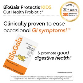 BioGaia Protectis Chewable Tablets for Toddlers, Kids, and Teens Occasional Stomach Pain, Constipation, Diarrhea, and Regularity, 30 Tablets, 2 Pack