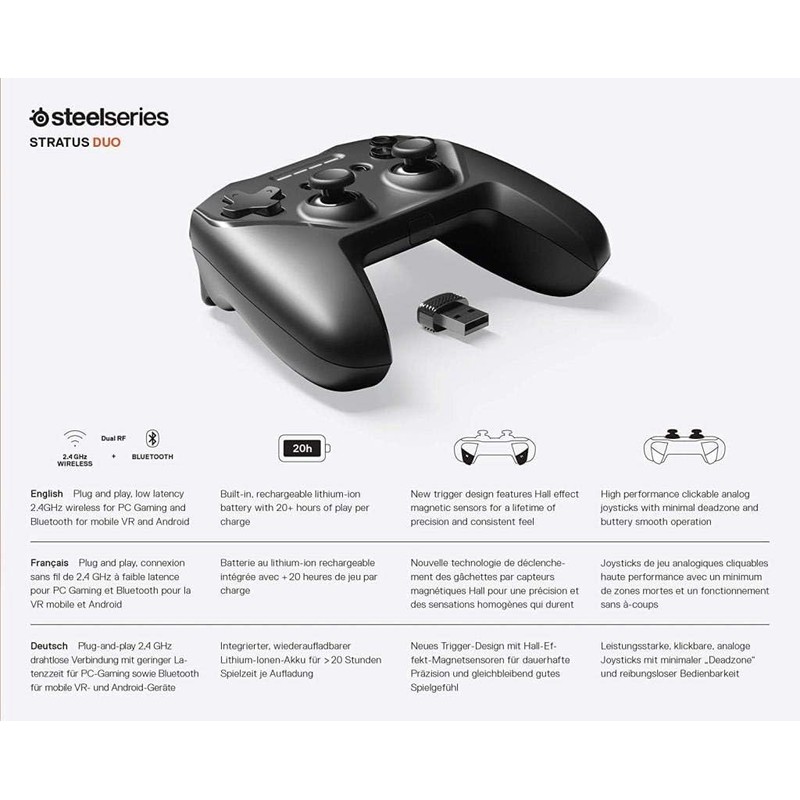 Stratus Duo 69075 Bluetooth 2.4Ghz Dual Wireless Game Controller for