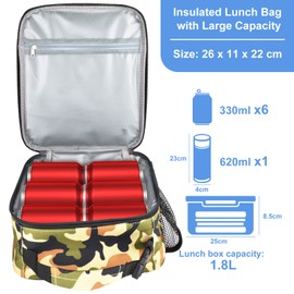 IWTTWY Insulated Lunch Bag Camo Cooler Bag Portable Carrying Lunch Box Bag for Kids Boys Girls Women Men to School Office Outdoor Picnic (Camo Brown)