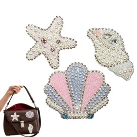 Vubbkdi 3Pcs Sea Animals Beaded Artistic Patches Ocean Shell Cloth Patch Conch Bead for Nautical Fashion Upcycling Sustainable DIY Accessories