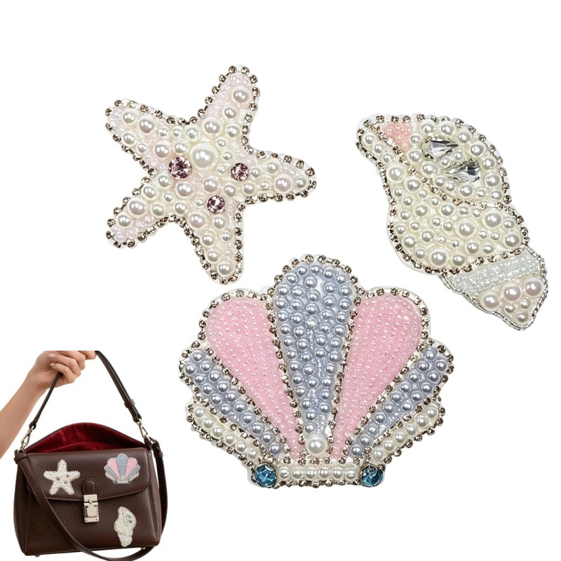 Vubbkdi 3Pcs Sea Animals Beaded Artistic Patches Ocean Shell Cloth