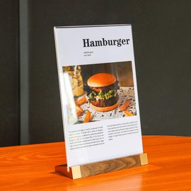 LIANHELILAI Acrylic Sign Holder 5"x7" Tabletop Display Sign Stand with Wood-Color Base, Vertical Clear Sign Board for Store/Coffee Shop/Restaurant Menu Hotel/Office Display Holder, 2 Pack