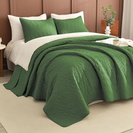 Lady Ann Olive Green Oversized Queen Bedspread 100x106, 3 Pcs Leaves Pattern Printed Oversized Queen Quilt Set for Extra Large Bed, Lightweight & Soft Farmhouse Bedspreads & Coverlets