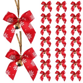 Pack of 50 Christmas Bows Red Christmas Bows with Bell, Satin Bows Small Christmas Bows with Bells for Holiday Wedding Party Decoration for Christmas Tree