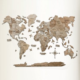 AWESOMETIK TERRA 3D Wood World Map 3D Wood Map of the World Easy Installation with Double Sided Tape Includes Add Ons Premium Durable Plywood Ideal for Home and Office Decor (Medium)