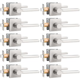 Probrico Square Passage Door Handle Door Handle Interior Heavy Duty Square Reversible Brushed Nickel Door Knobs for Hallway Closet Keyless, Satin Nickel, 10 Pack