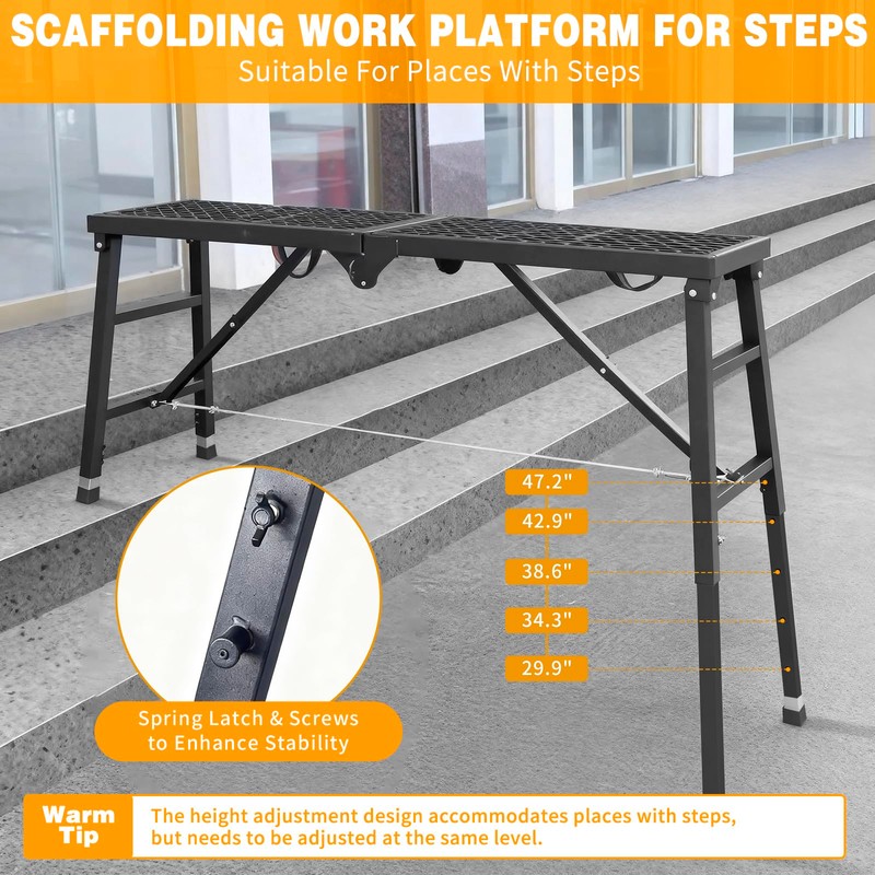 Scaffolding Work Platform, 29.9" to 47.2" Height Adjustable Work Platform,