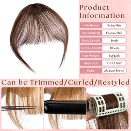 Clip in Bangs 100% Real Human Hair Extensions French Bangs for Women Fake Bangs Clip on Bangs Faux Bangs Clip in Hair extensions Fringe with Temples Hairpieces (Medium Brown)