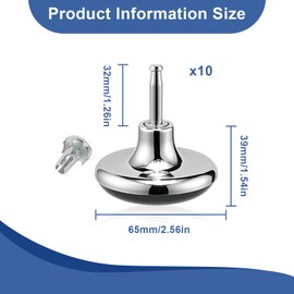 DHSWNNG 10 PCS Chrome Feet Bed Legs Glides Castor with Metal Inserts, Furniture Legs Bed Feet Replacement Furniture Feet Castors Glide for Chairs Sofas