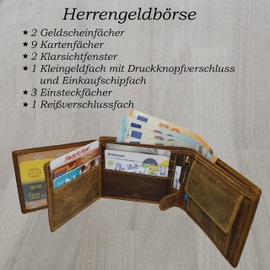 flevado Men's Wallet 100% Buffalo Leather with RFID Protection Landscape Format (Brown), brown, Modern