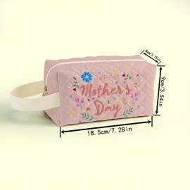 SuoSycorax Happy Mother's Day Printed Quilted Makeup Pouch for Women - Velvety Polyester Cosmetic Organizer w/Triple Compartments, Travel & Makeup Brush Holder -1