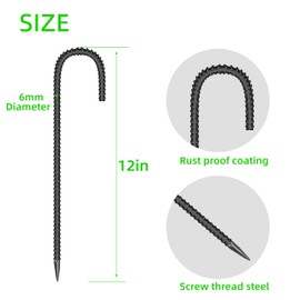40 Pieces 12-Inch Garden Ground Stakes Galvanized Steel J Shape Hook Rebar Stakes - Heavy Duty Ground Anchors for Tents, Position Stakes Kits,Fences Stakes, and Trampolines Stakes