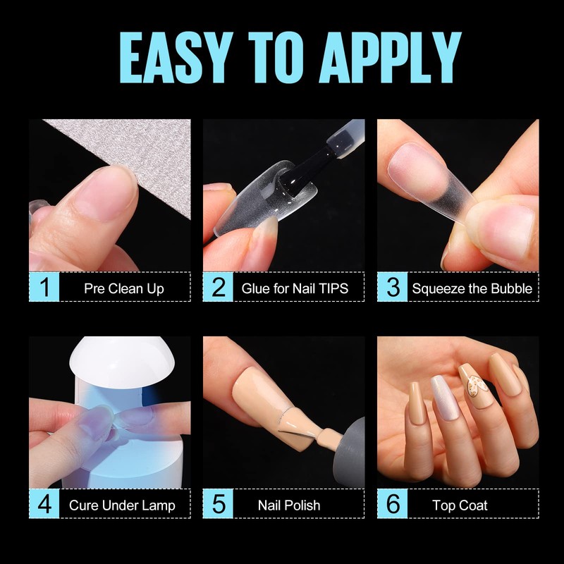 TOMICCA Nail Tips, 360 Pieces, Full Cover Soft Gel Tips,