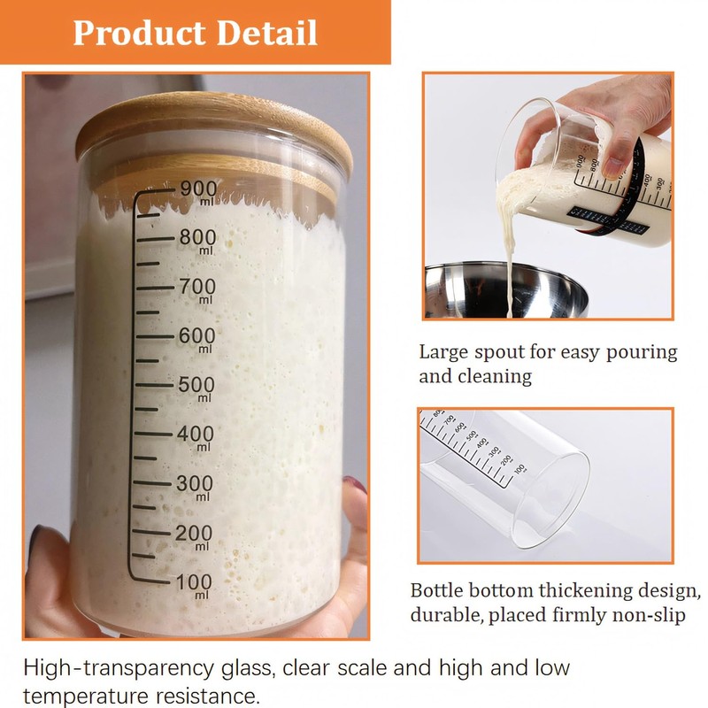 Premium Sourdough Starter Kit,34 oz with Bamboo Lid,Cloth Cover,Date Tracker,Thermometer
