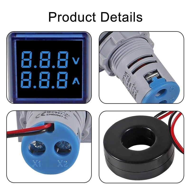 ACEIRMC Blue LED Display Voltmeter, Square Dual Display Voltmeter and