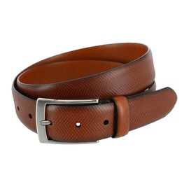 Trafalgar Men's Gregorio 35mm Herringbone Embossed Feather Edged Leather Belt,
