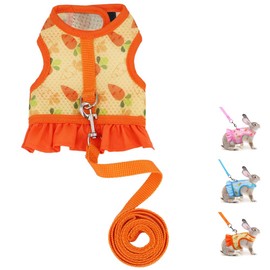 Bunny Harness and Leash,Proof Walking Escape Cute Floral Mesh Vest Breathable Rabbit Clothes for Bunnies, Hiking, Training for Ferret Kitten Puppy Small Pet Harness Orange M
