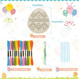 Makone Easter Egg Wooden Cross Stitch Decorations - Pack of 10, Cross Stitch Kits for Kids, Easter Crafts, Craft for Kids