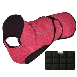 LUCOLOVE Dog Cooling Vest with Ice Pack – 2-Layer Evaporative Cooling Jacket with High Collar, UV Protection & Size-Matched Ice Pack – Cooling Vest for Dogs for Hot Weather (Pink Floral, Large)