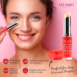 VELAMO ADVANCED Barra De Retinol Para Ojos: Crema Para El Contorno De Ojos Con Retinol Para Ojeras Y Bolsas Con 1% De Bakuchiol - Bálsamo En Barra Ant
