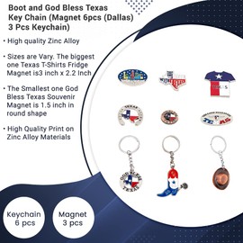 Lamatar1 Texan Charm: 9-Piece Souvenir Magnet & Keychain Set - Hat, Boot, God Bless' Design - Unique Texas Collection