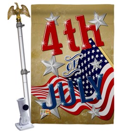 Angeleno Heritage 4th of July House Flag - Eagle Set Patriotic Fourth Independence Day Fireworks BBQ United State American - Decoration Banner Small Garden Yard Gift Double-Sided Made in USA 28 X 40