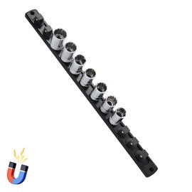 Reniteco 1/2-Inch Drive Magnetic Socket Organizer, Heavy Duty Aluminum Socket Rail Organizer, 360° Swivel Clips Socket Holder Kit for Tool Box, 1/2-Inch Socket Holder x 12 Clips (Black)