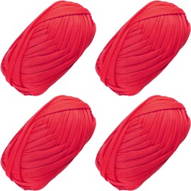 4 Pieces Beginner T-Shirt Yarn, Elastic Fabric, Crochet Cloth Yarn for DIY Knitting, Spaghetti Yarn, Thick Knitting Yarn for Hand DIY Bag, Blanket, Cushion, Crochet Projects, Home Decor (Red)
