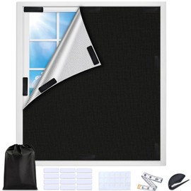 100% Blackout Window Cover, Portable Blackout Curtains for Bedroom Cuttable No Drill Window Blinds, Black Out Shades Fabric Sheet for RV, Travel, Media Room, Pleated Windows Shades 79'' x 57''