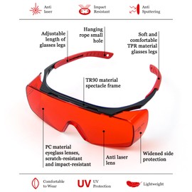 Professional 180-540nm Laser Safety Goggles OD6+for 532nm Wavelength Green Laser,UV/Violet and Blue Laser Goggles,Laser Safety Glasses for Laser Engraving,Laser Whitening,Cold Light,with Cover Glasses
