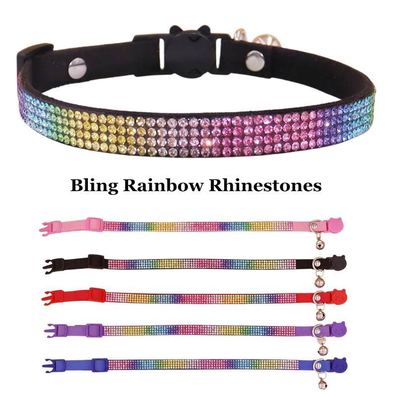 THAIN Bling cat kitten collar Rainbow Rhinestone breakaway diamond with