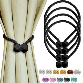 Yazikisa Black Magnetic Curtain Tiebacks 4 Pack Curtains Tie Backs Holdbacks Holders for Drapes Ties Magnets Buckles Clips No Drill Modern Bedroom Decor Window Treatment