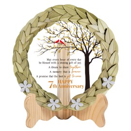 7th Anniversary Wedding Gifts Crystal Plate with Copper Leaf Wreath – 7 Years Copper Ideas for Couple or Parents – Cardinal Style