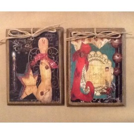 5 WOODEN Country Christmas Ornaments,Hang
