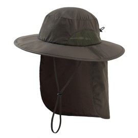 Home Prefer Outdoor Mens UPF50+ Sun Hat Wide Brim Fishing Hat with Neck Flap (Army Green)