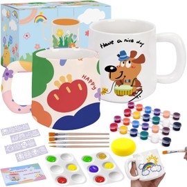 BBWELL Ceramic Painting Set, Ceramic Cups Painting Set, Cups Painting Sets for Adults, Gift for Children and Adults, Includes 2 x Cups, 2 x Paint Tray, 4 x Brushes, 2 x 12 Colours and Instructions