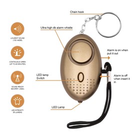Personal Keychain Alarm, Security Alarm for Women, Men, Kids Protection Handheld Safety Siren for Self Defense, Security Sound Device with Panic Strobe Light (Gold)