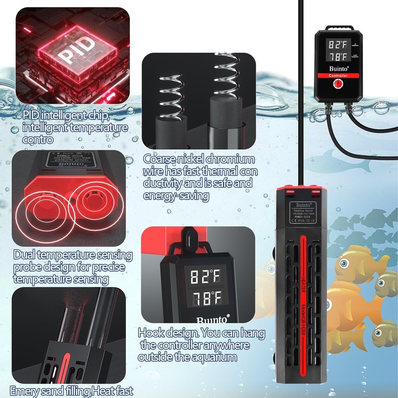 Aquarium Heater 300W/500W/800W/1200W, Submersible Fish Tank Heater with Digital LED