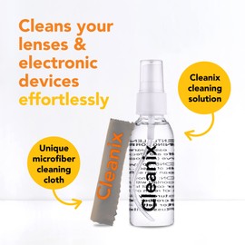 Cleanix Glasses Cleaner Set of 1, Alcohol-Free Eyeglass Cleaner, 1pc 2-Ounce Spray Bottle with 1 Microfiber Glass Cleaner Cloth, Travel-Sized Lens Cleaner Kit, Safe for Glasses, & Electronic Devices