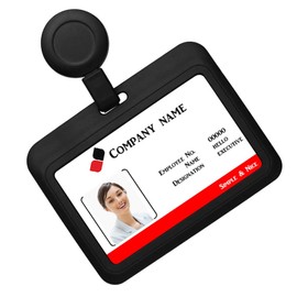 Hicycle2 ID Badge Holder Case Horizontal with Reel Clip Retractable Heavy Duty Credit Card Business Card Office Supplies (Black)