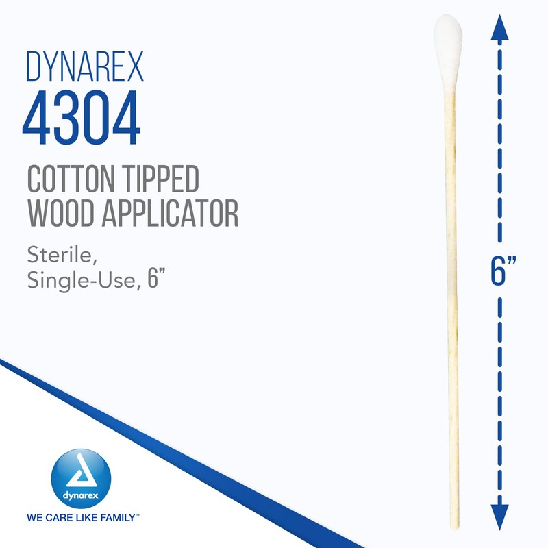 Dynarex 6-Inch Sterile Cotton Tipped Applicators - Single-Use Wooden Cotton